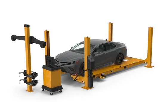 a 3d model of a toyota camry on a wheel alignment equipment